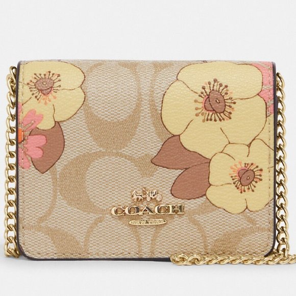 Mini Wallet On A Chain In Signature Canvas With Floral Cluster Print - Picture 1 of 6